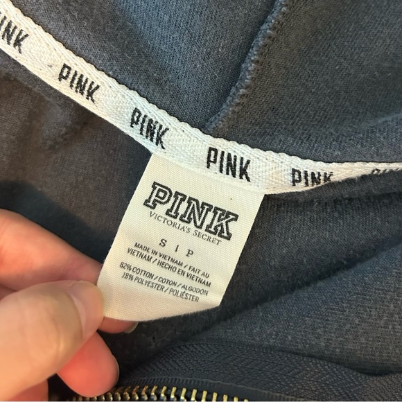 PINK Victoria’s Secret Gray Gold Sequin Bling Zip Up Velour Hoodie Size Small - Picture 8 of 13